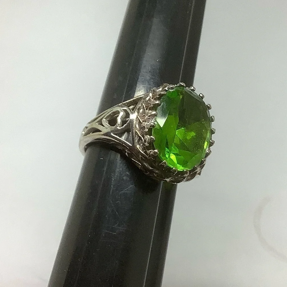 Sterling silver green gemstone ring